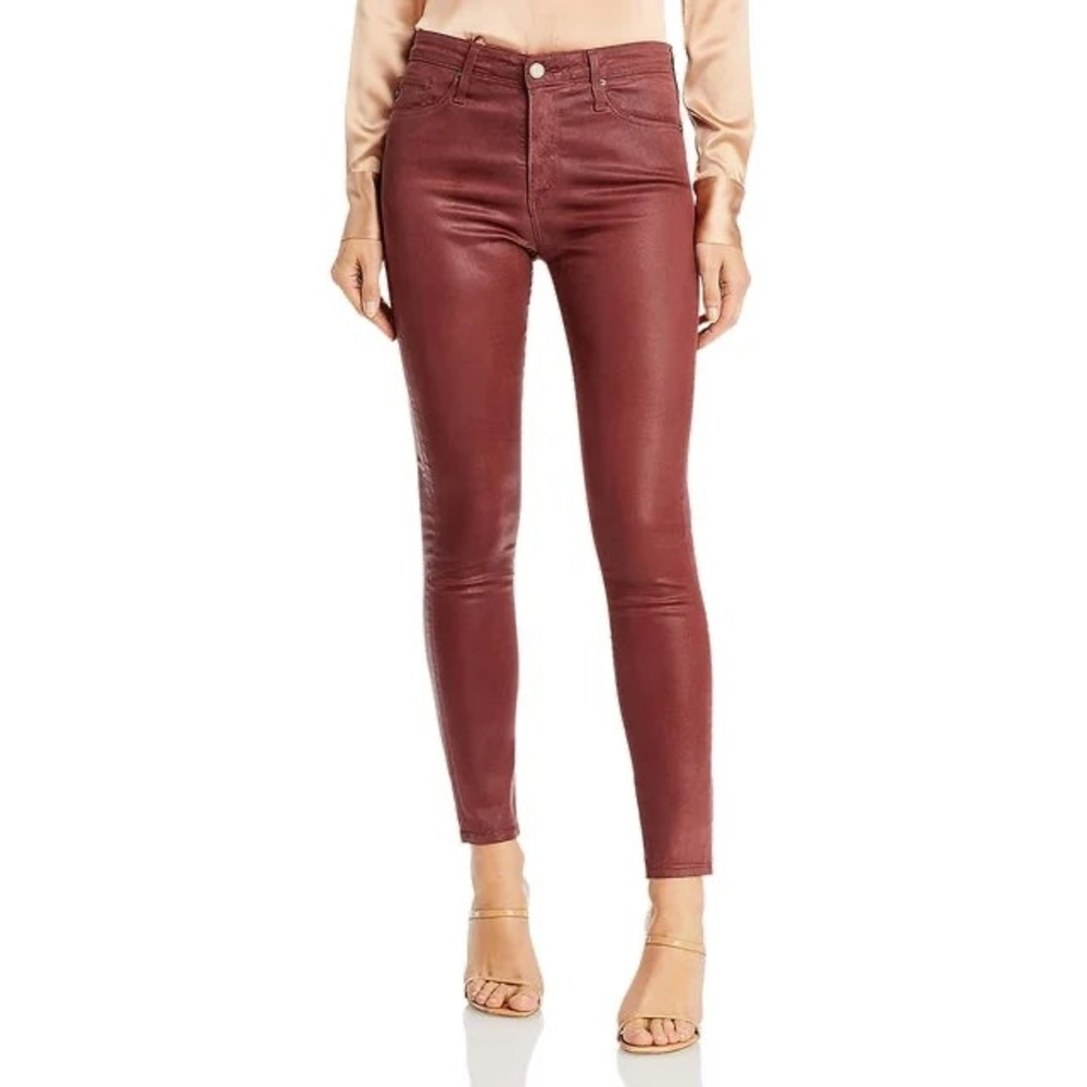 AG FARRAH HIGH RISE FAUX LEATHER ANKLE SKINNY JEANS